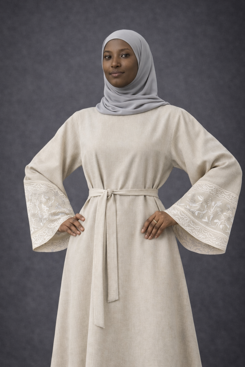 Embroidered Sleeve Abaya – Ivory