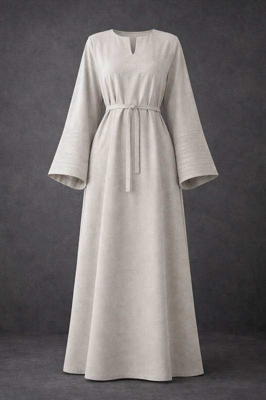 Woven Sleeve Abaya – Offwhite