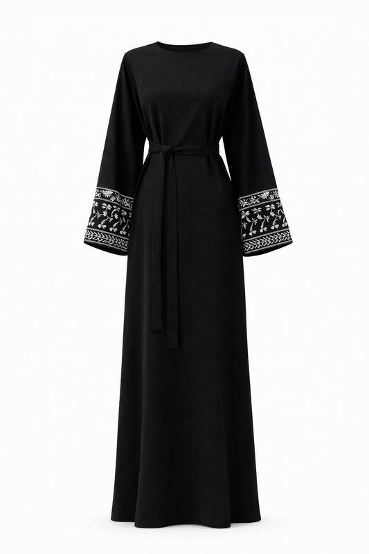 Embroidered Sleeve Abaya – Black