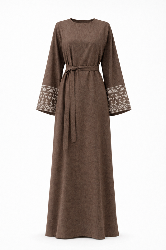 Embroidered Sleeve Abaya – Coffee