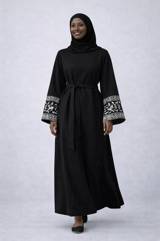 Embroidered Sleeve Abaya – Black