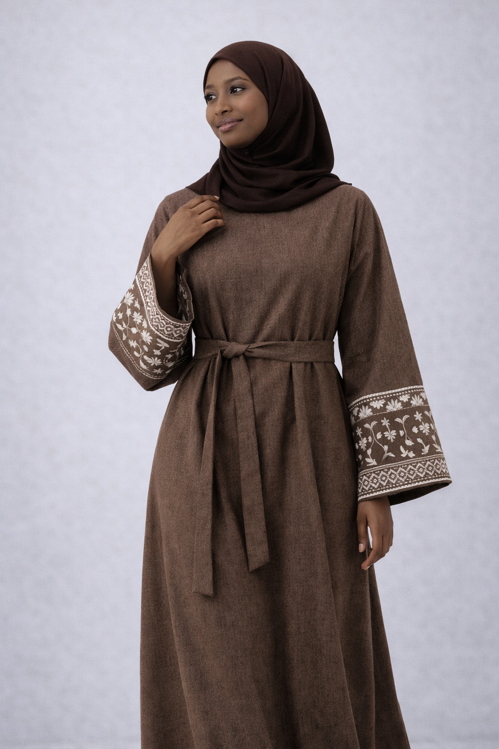 Embroidered Sleeve Abaya – Coffee