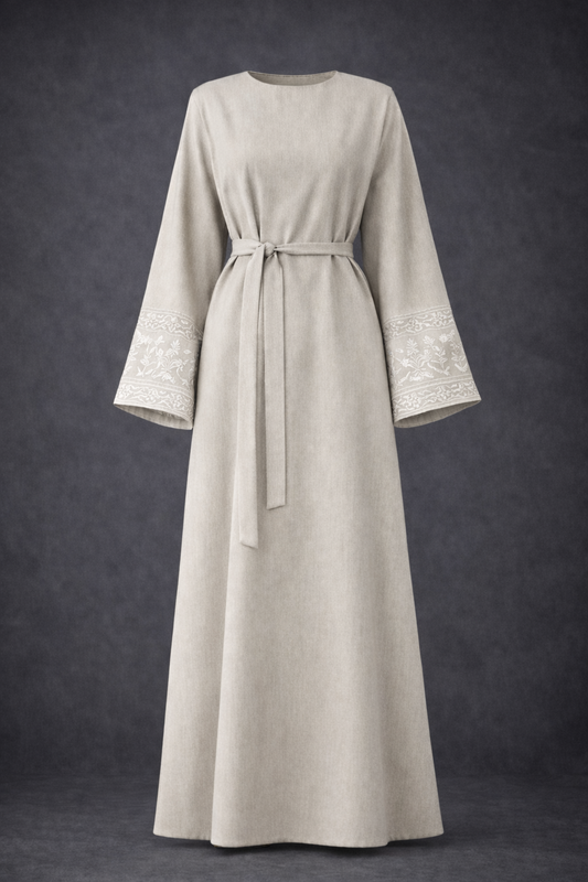 Embroidered Sleeve Abaya – Ivory
