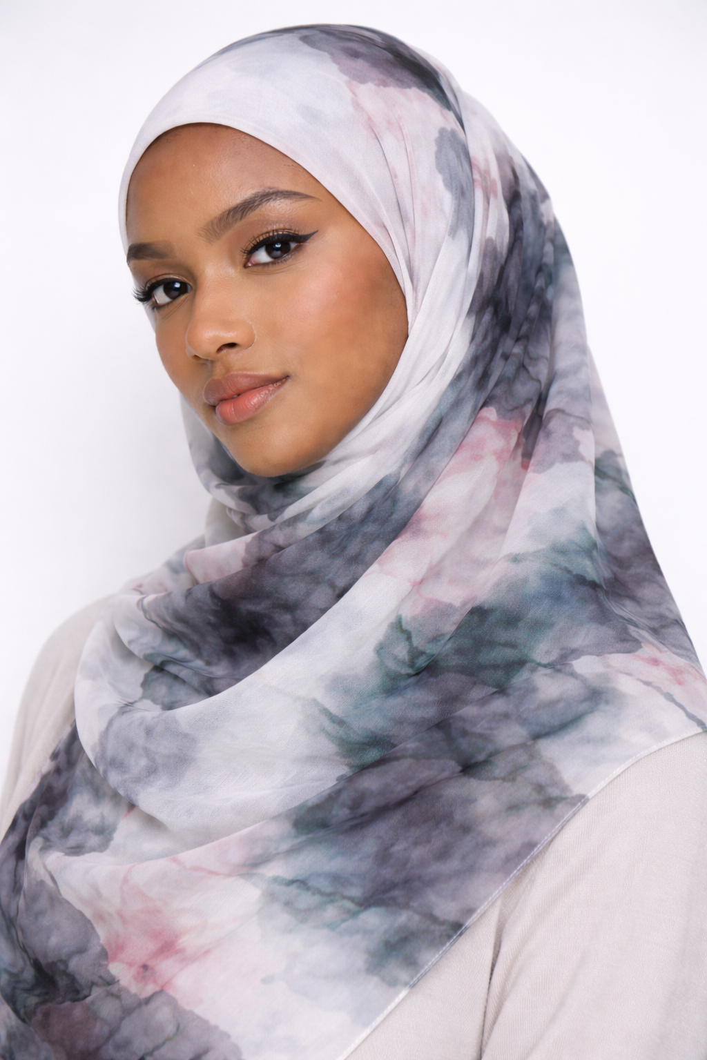 Printed Cotton Viscose Hijab — Cloud Mist